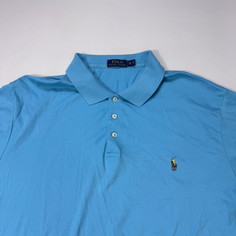 Polo Ralph Lauren Mens 2XLT Tall Blue Short Sleeve Cotton Polo Shirt Flesh Pony